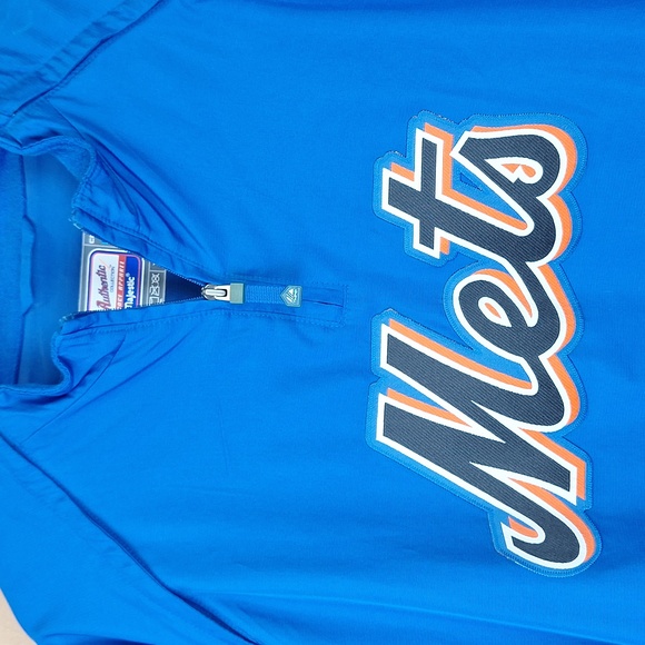 New York Mets Cool Base Blue Quarter Zip Jacket Removable Sleeves 3XL - Picture 3 of 11